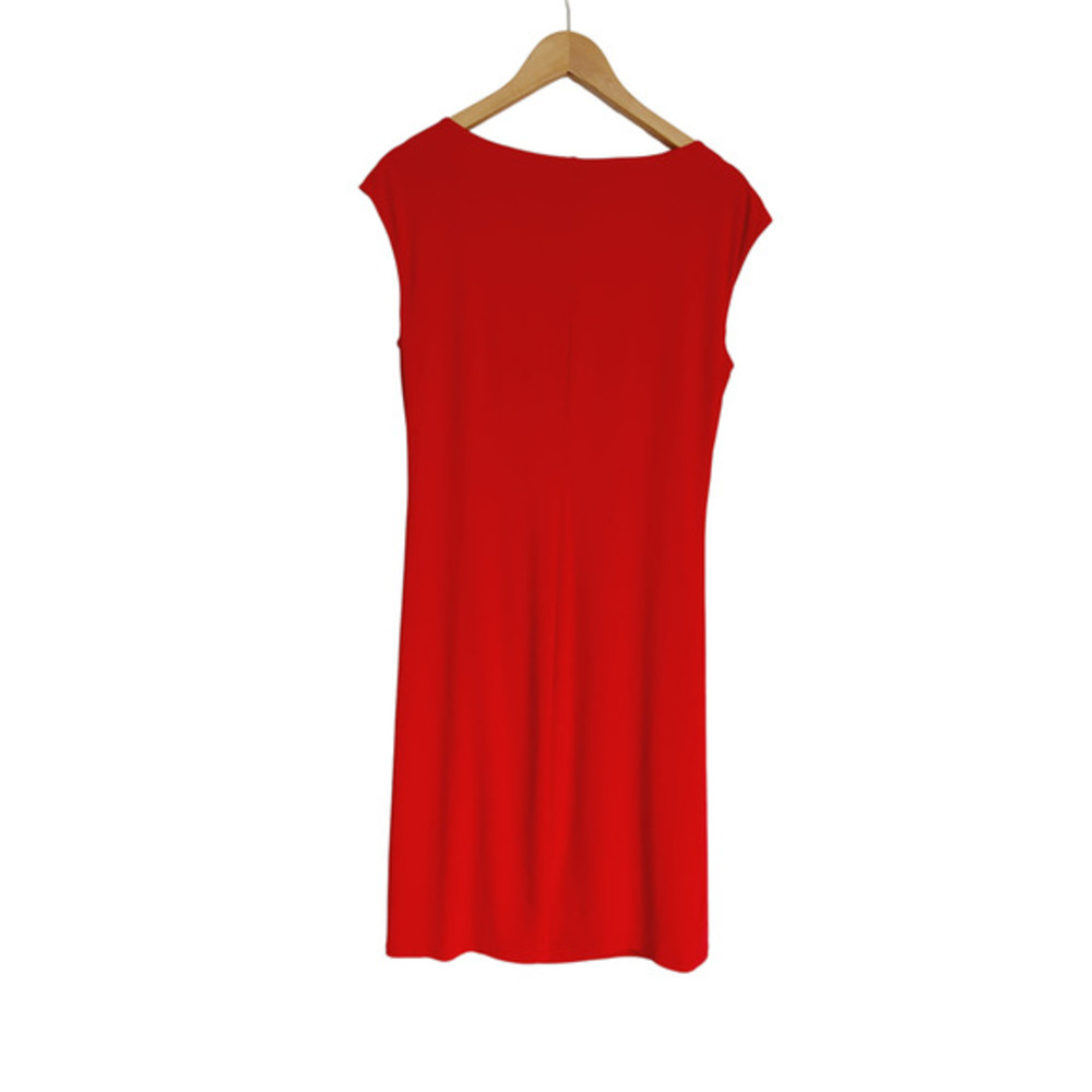 Lauren Ralph Lauren Red Cowl Neck Ruched Sheath Dress Size 14 Essentials - Picture 4 of 5